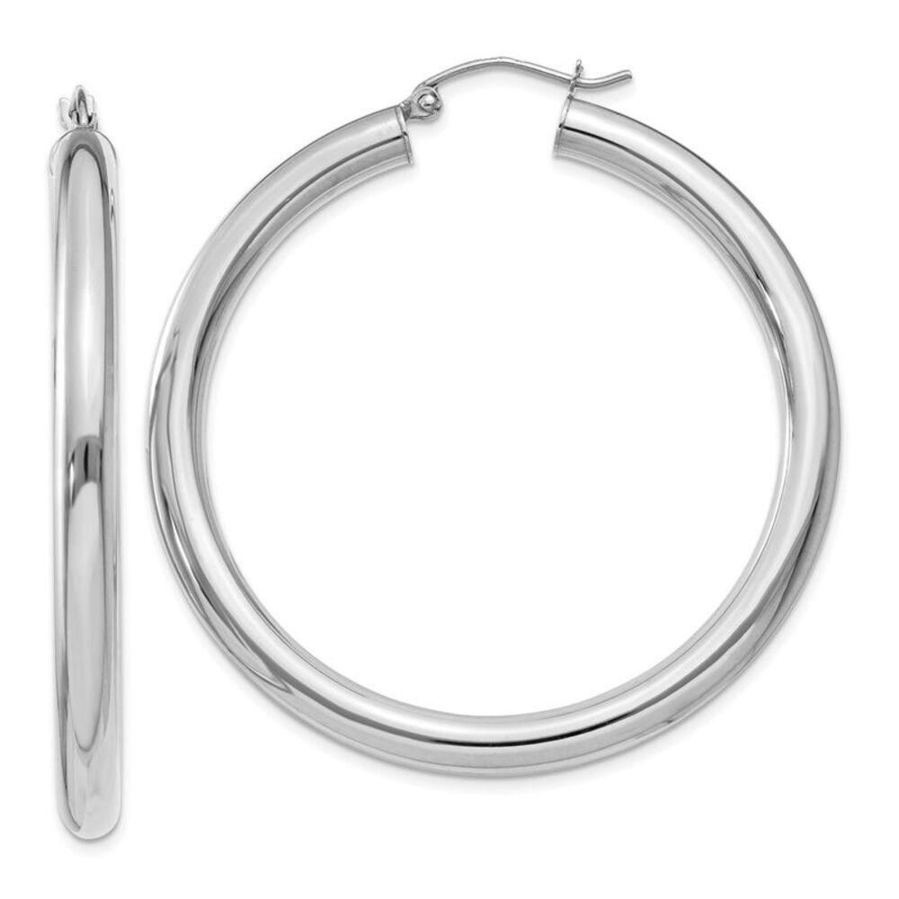 4mm, 14k White Gold Classic Round Hoop Earrings, 45mm (1 3/4 Inch)